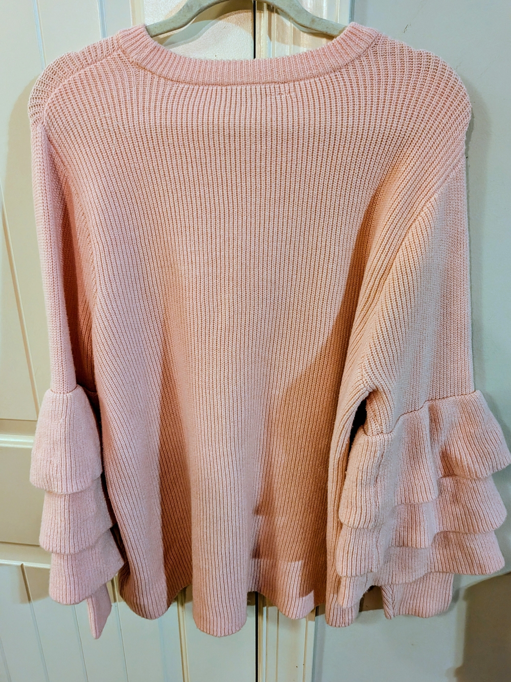ELOQUILL Elements Plus Size 22/24 Peachy Pink Ruffle Bell Sleeve Sweater NWT - Picture 6 of 16